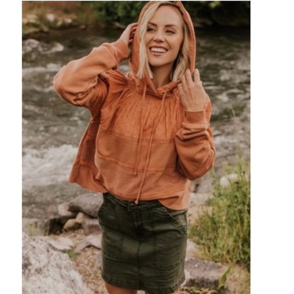 Free People Tops - NWT Free People Piper Pullover Eyelet Lace
Hoodie Sweatshirt Mango Orange Small